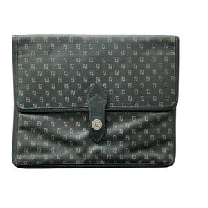 Fendi Zucca FF Mini Clutch Pouch Brown Canvas Leather Y2K Vintage Italy